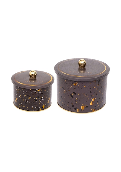 Evle Terrazo Topuz Kulplu Saklama Kabı 2'li Set 17.5 x 13 CM  + 14  x 10 CM Çok Renkli