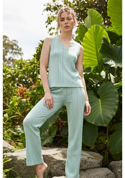 Siyah İnci Pointel Ajurlu/delikli Kolsuz Örme Pijama Takım26120566 Yeşil