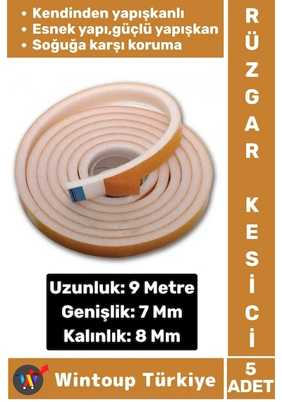 Premium Yapışkanlı Pencere İzolasyon Bantı Rüzgar Soğuk Kesici Cam Yalıtım Süngeri 9 Metre X 5 Adet Diğer