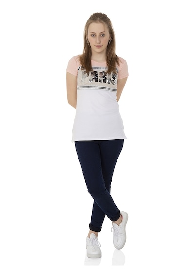 Toontoy Kids Toontoy Kız Çocuk T-shirt Paris Pul Nakış Beyaz