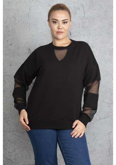 Şans Kadın Haki Filedetaylı Sweatshirt 65n18844-siyah Siyah