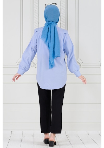 Sevitli Yakası Kat Detaylı Poplin Tunik-bebe Mavi-3655-bebe Mavi Bebek Mavisi