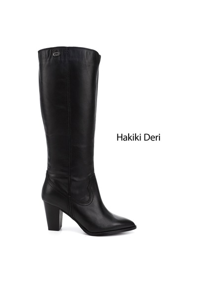 Gönderi(R) Gönderi R Kadın Siyah Sivri Burun Kalın Topuklu Hakiki Deri Çizme Gkzc13446521 Siyah