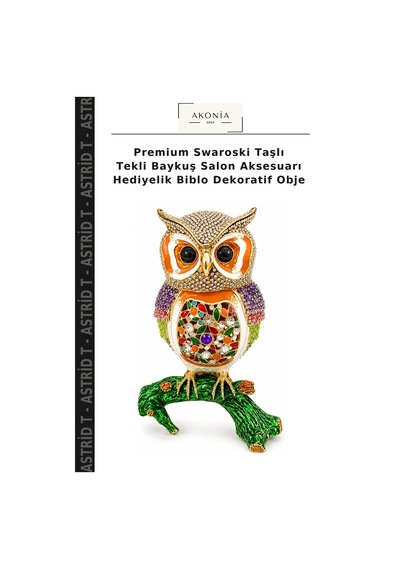 Premium Swaroski Taşlı Tekli Baykuş Salon Aksesuarı Hediyelik Biblo Dekoratif Obje
