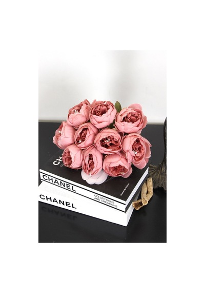 Yapay Çiçek Deposu Yapay Çiçek 10 Dal Lüx İncili Gül Rosa Lucieae 40 Cm Gülkurusu