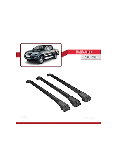 Toyota Hilux 2006-2016 Arası İle Uyumlu Ace-1 Ara Atkı Tavan Barı Siyah 3 Adet Bar
