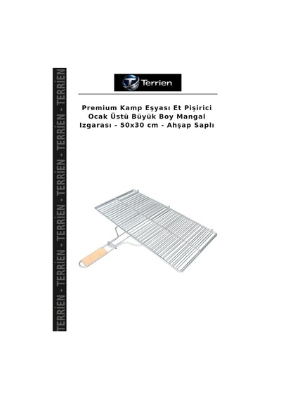 Premium Kamp Eşyası Et Pişirici Ocak Üstü Büyük Boy Mangal Izgarası - 50x30 Cm - Ahşap Saplı