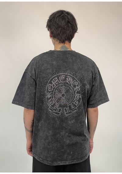 Zaee Vintage Washed Taşlı Oversize T-shirt Antrasit