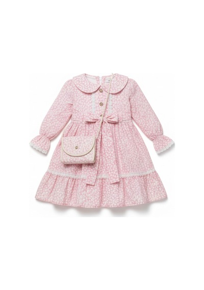 Çantalı Çiçekli Kız Çocuk Elbise St09796 Pembe Çantalı Çiçekli Kız Çocuk Elbise St09796 Pembe
