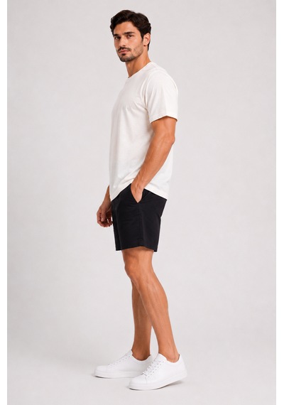 Justas Erkek Ekru Bisiklet Yaka Kısa Kollu Basic T-shirt