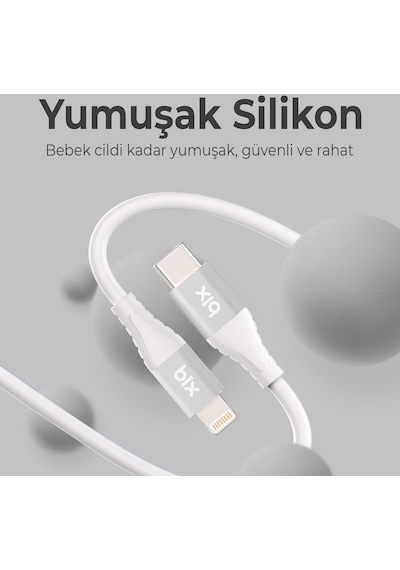 Bix BXSC1CL 60 W Type-C Lightning Silikon Şarj Data Kablosu Beyaz