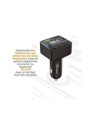 Tr 45w Turbo Şarjlı Bluetooth Fm Transmitter + Usb Flash Destekli