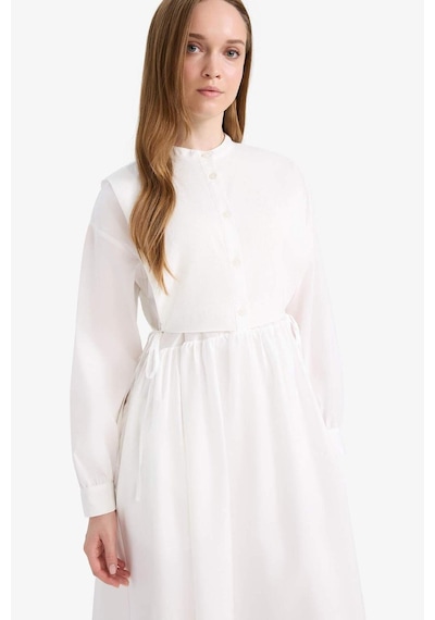 DeFacto Relax Fit Bisiklet Yaka Kuşaklı Poplin Uzun Kollu Maxi Tesettür Elbise F1382AX25SMER105