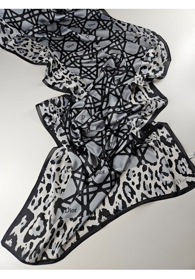 Miorel Scarfs Leopar Tema Cd Tema Vual İpek Şal Aksesuar Fular Silk Scarfs Shawl Hijab Gri