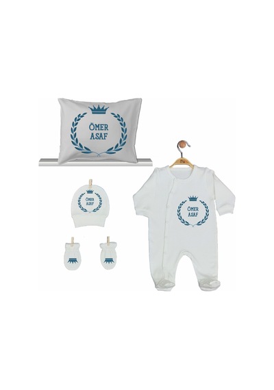 Pia Baby Gl 2008 İsme Özel Taçlı Beşli Tulum Set Mavi