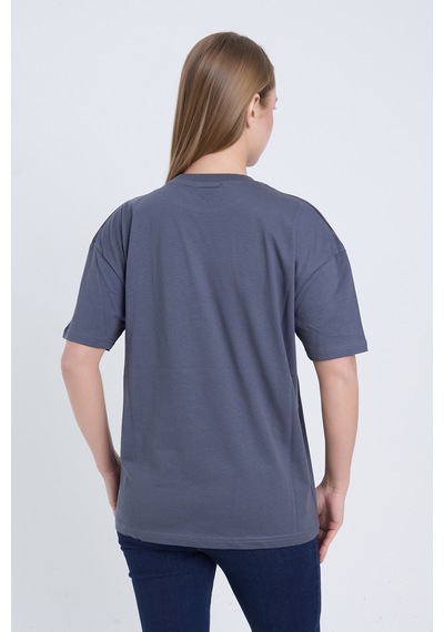 Velvoria Unisex Oversize Relaxed Get Ready Baskılı Antrasit Renk T-shirt