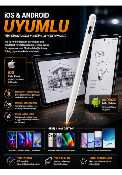 140mah İpad Tablet Akıllı Stylus Kalem Apple iOS Android Uyumlu Altın Kaplanmış Bakır Uç Hassas