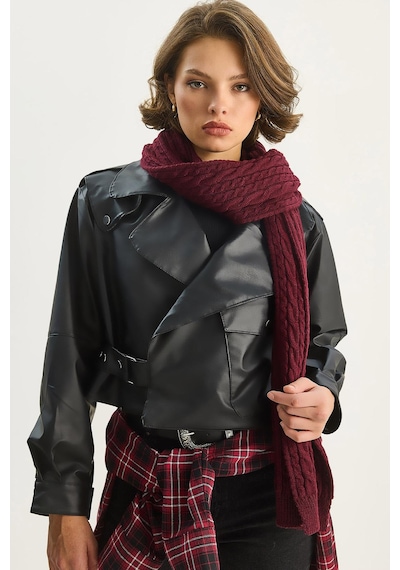 Shade Kadın Geniş Cep Detaylı Kemerli Oversize Crop Deri Ceket 3129 60284102 - Siyah