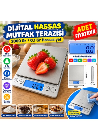 Dijital Hassas Mutfak Terazisi Hassas Tartı 2000 Gr/01 Gr Hassasiyet Adet dır Standart