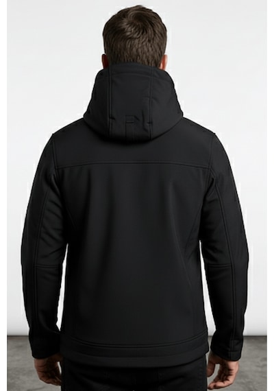 Erkek Mont İçi Polarlı Softshell Mont Su Ve Rüzgar Geçirmez Kapüşonlu Spor Mont Siyah
