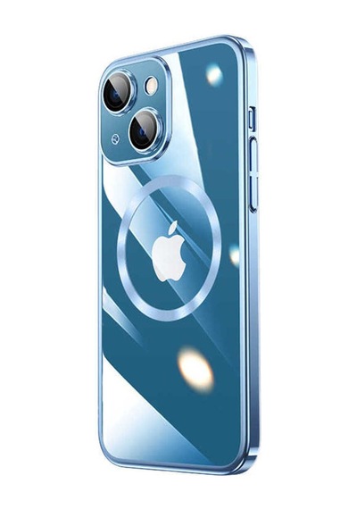Apple Uyumlu iPhone 14 Plus Kılıf Wireless Şarj Özellikli Sert Pc Zore Riksos M-safe Kapak Mavi