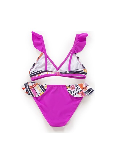Endeep Kız Çocuk Desenli Volanlı Pembe Bikini Takımı-pembe-beyaz Beyaz - Pembe