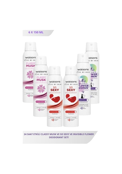 Watsons Classy Musk 150 Ml X2 Ve So Sexy 150 Ml X2 Ve Invisible Flower 150 Ml X2 Deodorant Seti Diğer