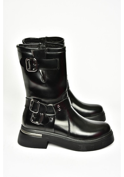 Fox Shoes T996333008 Siyah Rugan Kalın Tabanlı Kadın Bot Siyah-Rugan Siyah