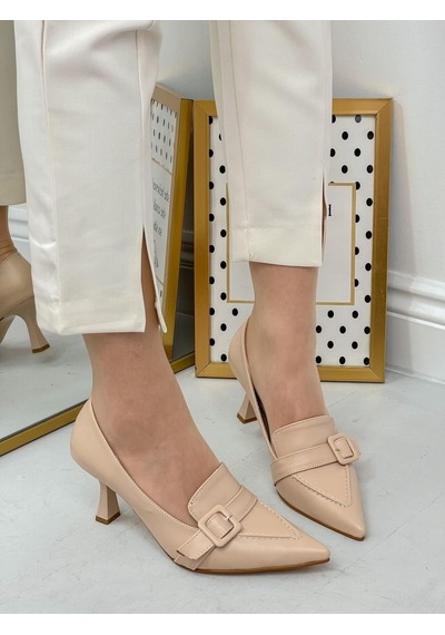 Ervanın Butiği Bej Cilt Kahlo Toka Detay Kadın Stiletto-3918