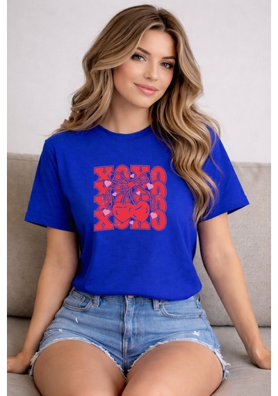 Herkesemoda Baskı Detaylı Basic T-shirt Mavi