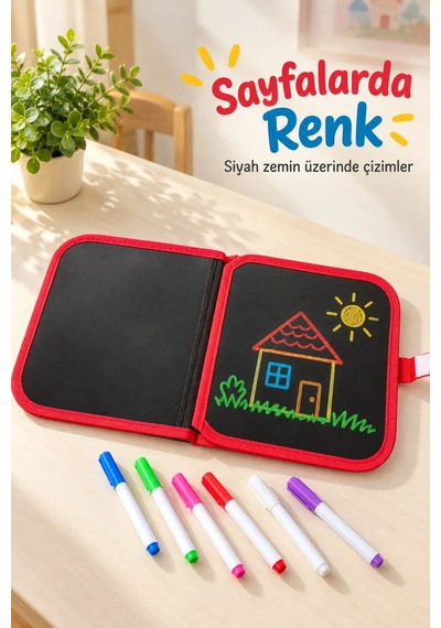 Ers Çizim Kitabı Renkli Kalemler Ve Siyah Kalem Tutuculu