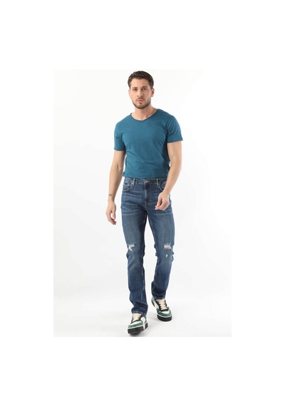 Erkek Dizi Yırtık Jean Pantolon Mavi 001