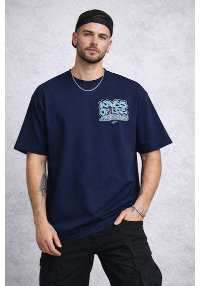 Herkesemoda Waves Of Yazı Detaylı Basic T-shirt Lacivert