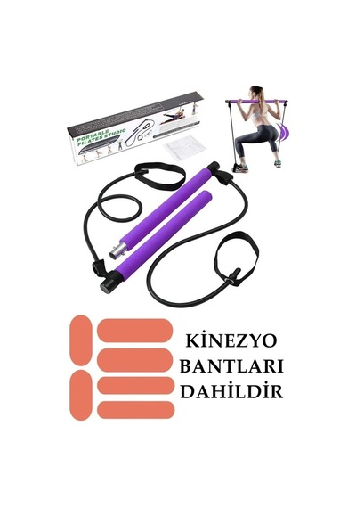 Pilates Bar Reformer Kinezyo Tape Isıl Bantlı Egzersiz Çubuğu Kopmaz Lastikli Lowbody Karışık