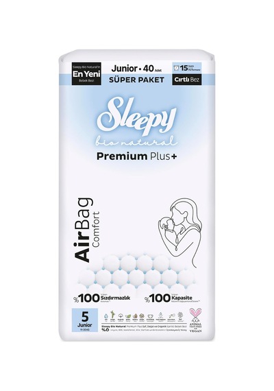 Sleepy Bio Natural Premium Plus Airbag Comfort Süper Paket Bebek Bezi 5  Numara Junior 40 Adet