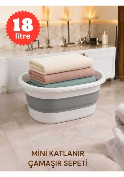 Mini Katlanır Çamaşır Sepeti 18 Litre Plastik Gri 33 X 48 Tr Diğer