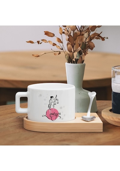 Bk Gift Kişiye Özel İsimli Avukat Tasarımlı-9, Ahşap Altlıklı Seramik Fincan, Meslek Hediyesi, Yeni İş Hediyesi Kobitmeyen137918 Bk Gift
