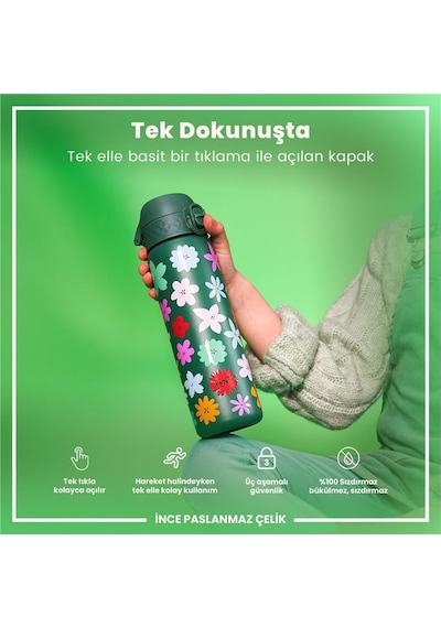 Ion8 - Paslanmaz Çelik İnce Suluk - Çiçekli - 600 Ml - Sızdırmaz Çok Renkli