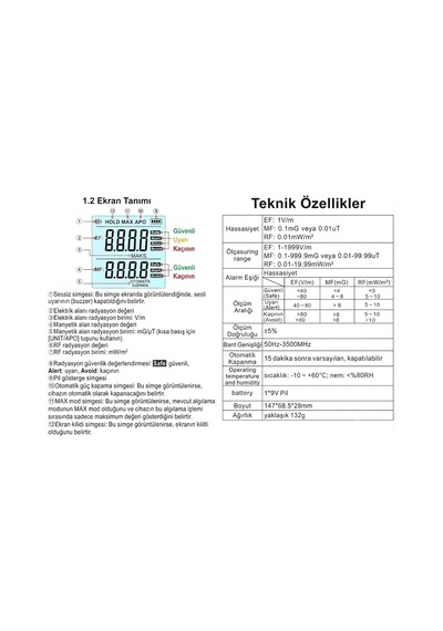Radyasyon Lcd Test Algılama Sar Manyetik Alan Ölçüm Cihazı Elektromanyetik Yoğunluk Ölçme Tarama Dedektörü