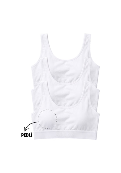 Arma Yıldız Kız Çocuk Kalın Askılı Çıkarılabilir Pedli Alıştırma Sütyeni Yarım Atlet 3'lü Paket Beyaz-3