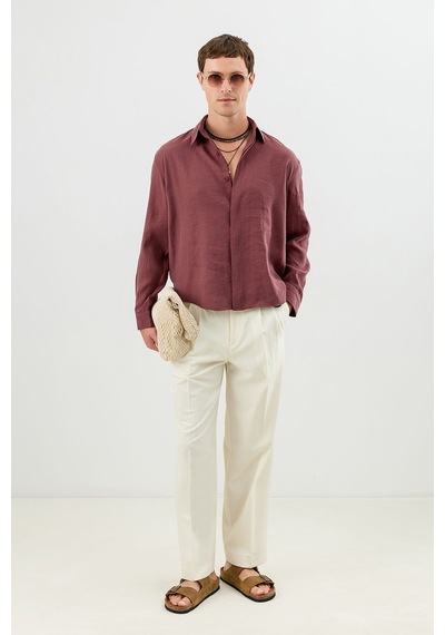 Antioch Modal Karışımlı Crop Fit Erkek Gömlek Bordo