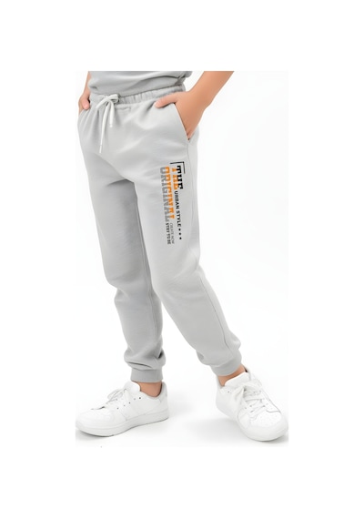 Panios Kids Urban Style Baskılı Beli Lastik Detaylı Jogger Eşofman Altı Gri