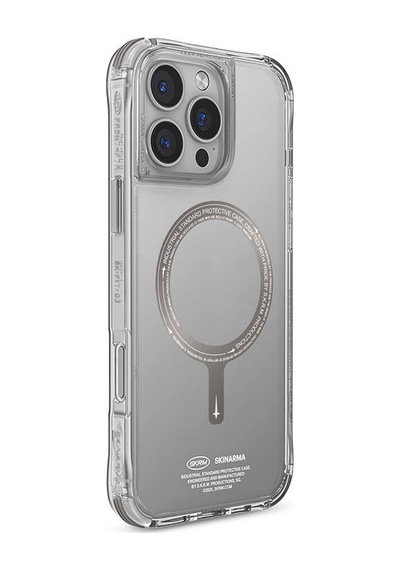 Apple iPhone 16 Pro Skinarma Saido Prime Kılıf Magsafe Şarj Özellikli Şeffaf Airbag Tasarımlı Titanyum