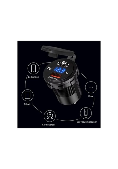 Araç Usb Montaj Tipi Şarj Soketi Volt Göstergeli Hızlı Şarj 12v/24v