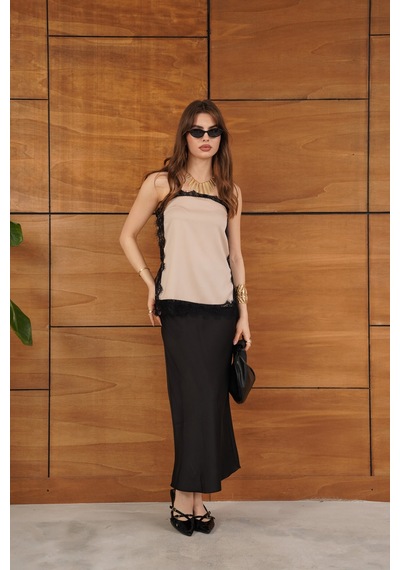 Verymoda Dantel Detaylı Askılı Saten Tunik - D2931 Taş