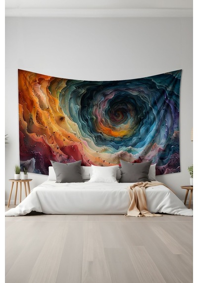 Renkli Spiral Desenli Duvar Halısı Duvar Örtüsü Tapestry Süet Dokulu Kumaş