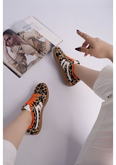 Muggo Huxley Çift Bağcıklı Günlük Kadın Sneaker Spor Ayakkabı Leopar
