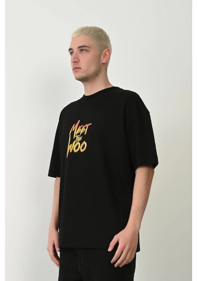 Wear Vexel Erkek Baskıkı Kısa Kok Bisiklet Yaka T-shirt - Siyah Çok Renkli