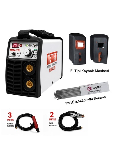 Tieweld Mma201 İnverter Kaynak Makinası + El Kaynak Maskesi + 100 Adet 250x350mm Elektrod