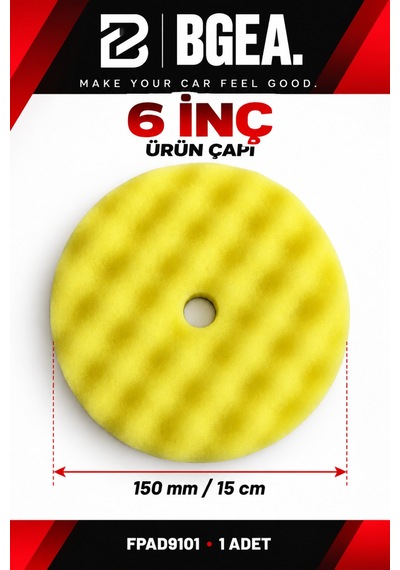Bgea Waffle Sarı Polisaj Süngeri 6 İnç 150 Mm Cırtlı Pasta Cila Pedi